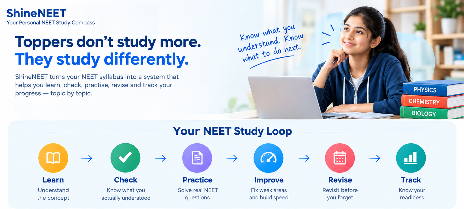 The ShineNEET Study Loop — Learn, Check, Practice, Improve, Revise, Track